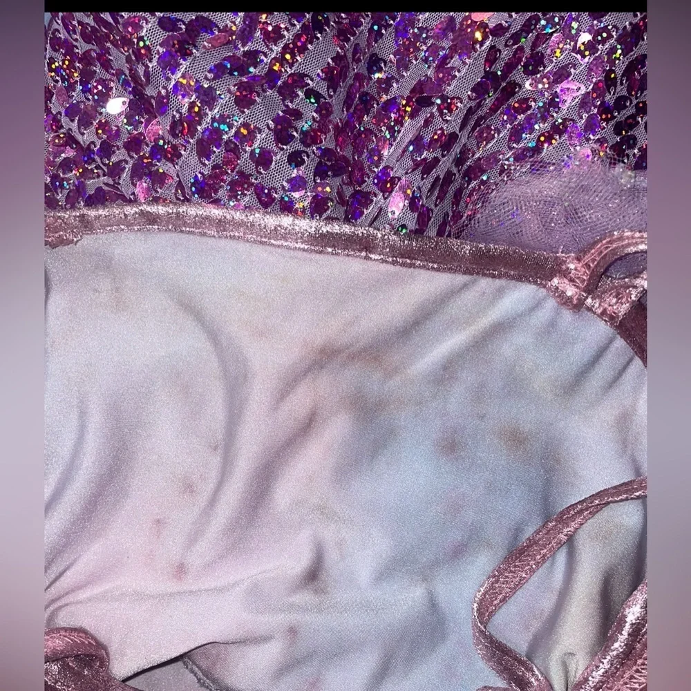 EUC Art Stone Shine Glam Dance Twirling Purple/Pink Sequenced Costume Size LC